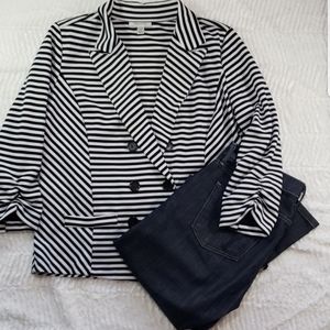Striped Jersey Blazer 3/4 Sleeves